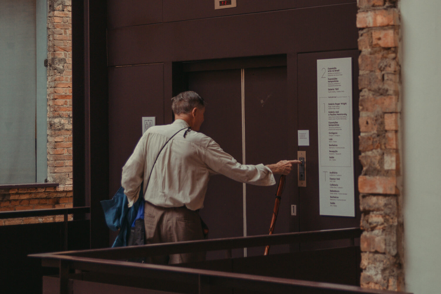 Man Using Elevator in Building