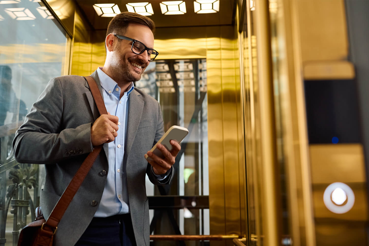 Businessman in elevator